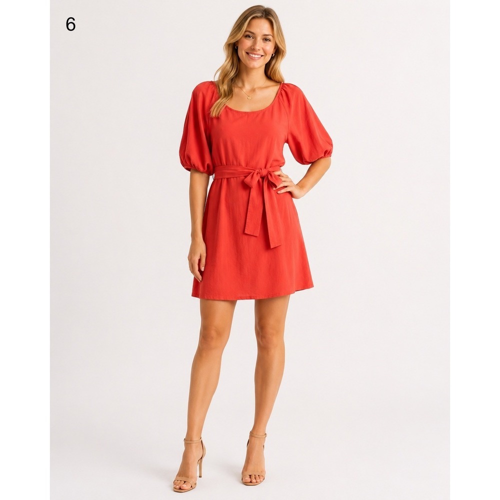 Pink Pump Dress Womens Medium Coral Pink Polyester Lined Belt Open Back Sleeves